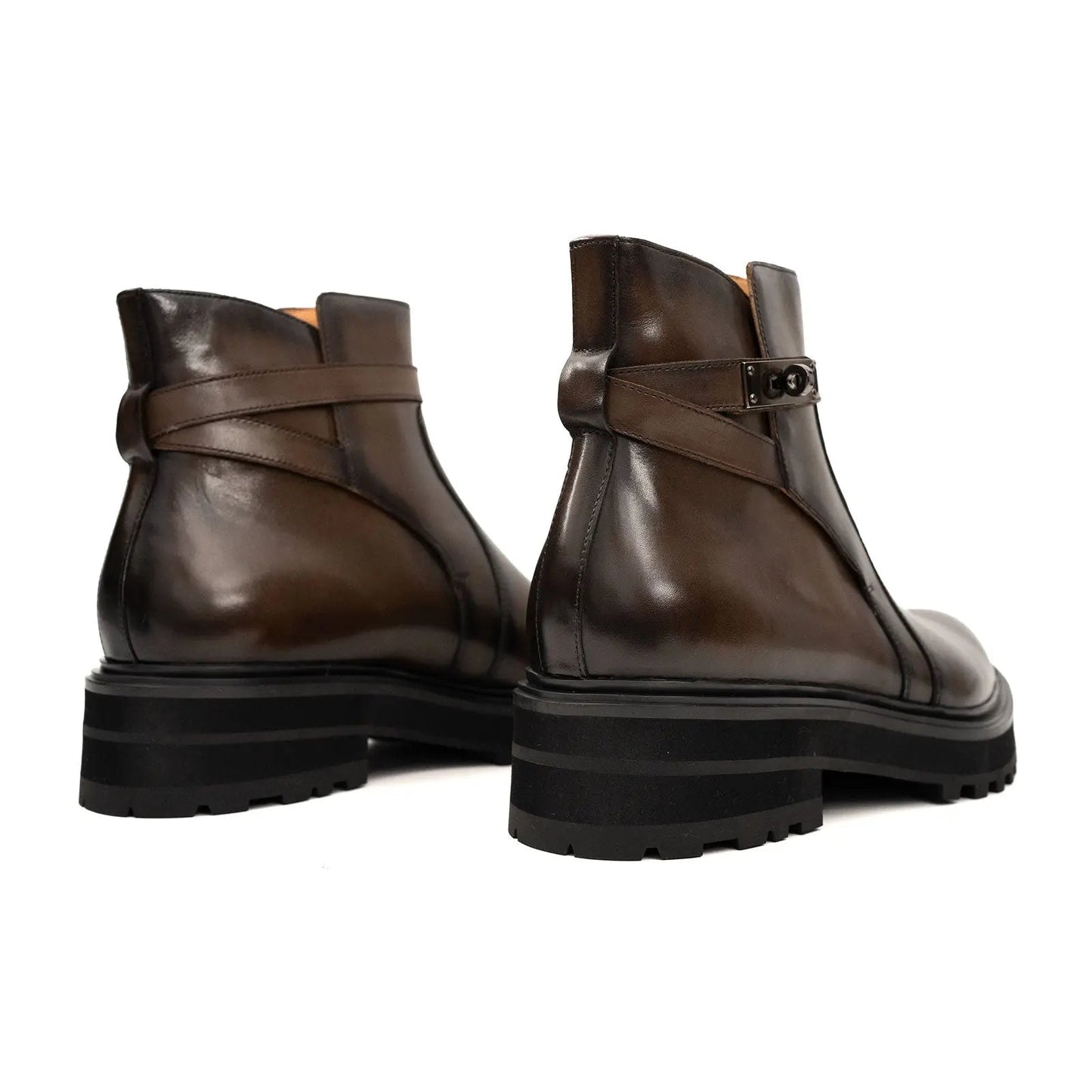 Men's Coffee Calfskin Buckle Chelsea Boots