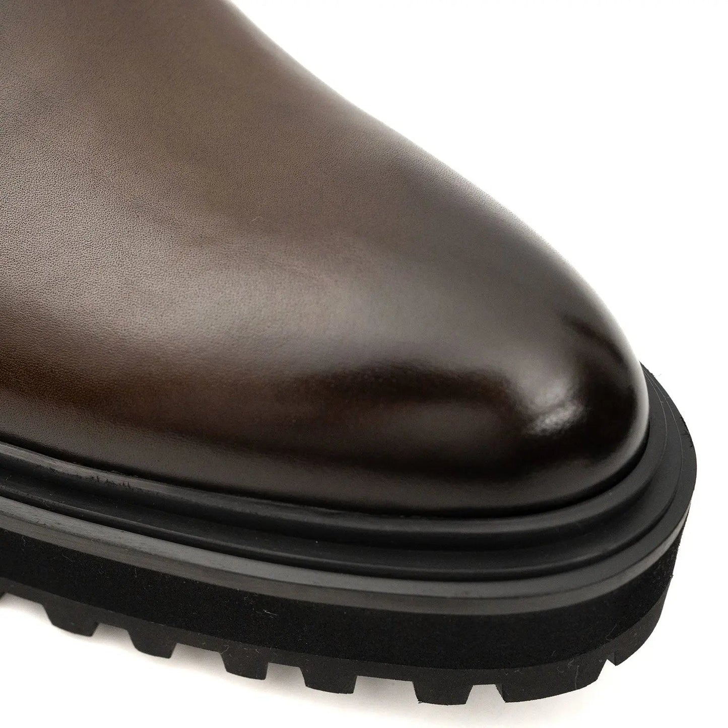 Men's Coffee Calfskin Buckle Chelsea Boots