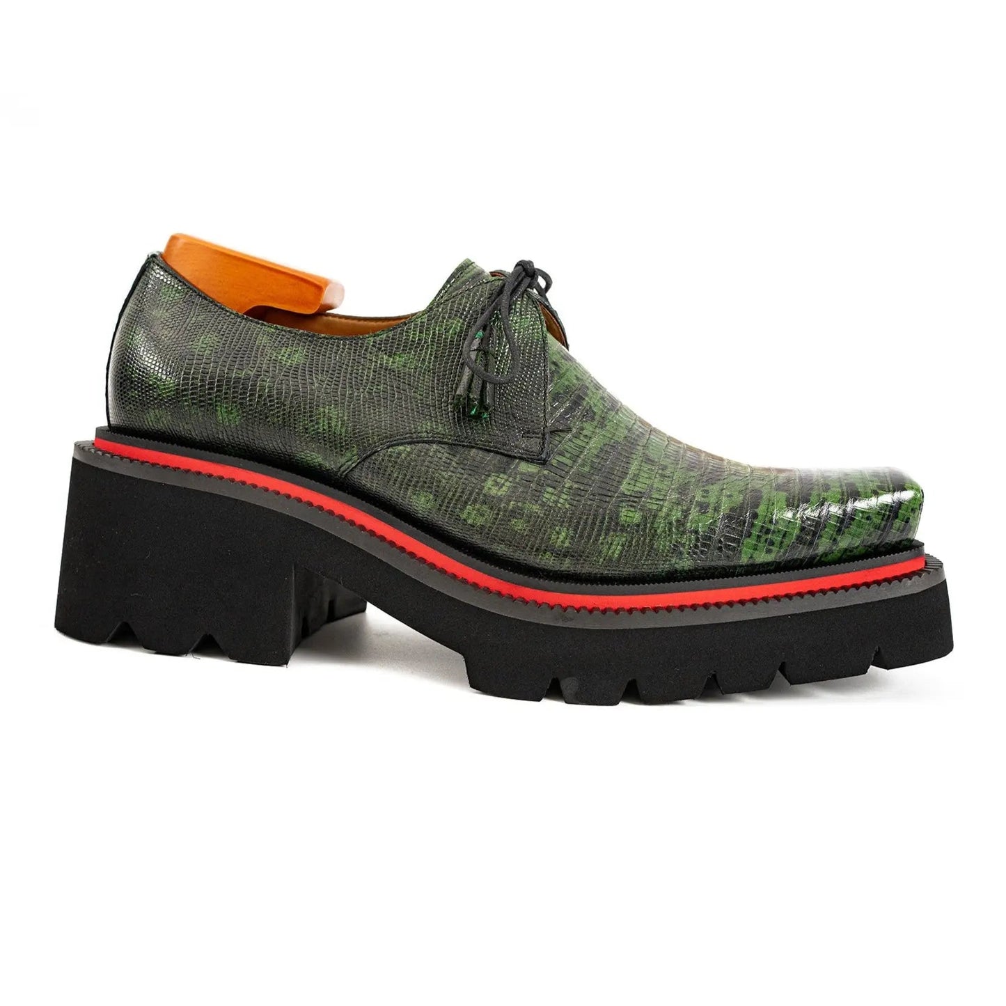 Men's Leather Derby Shoes with Snake-Print Platform
