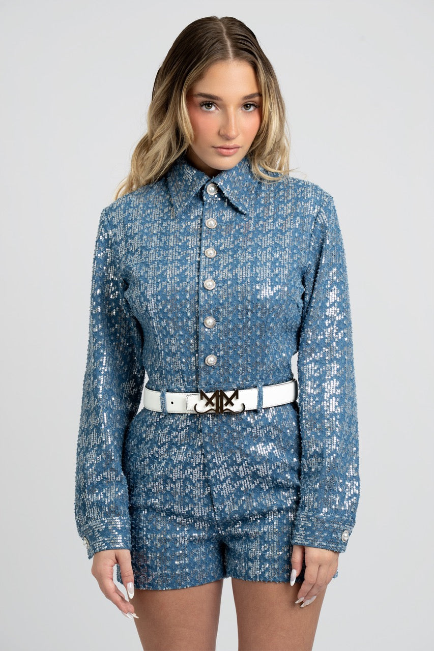 Moné Sequin Denim Romper