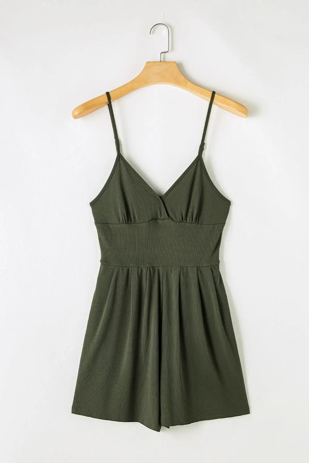 Love Salve Moss Green Ribbed Romper Women's Daily Casual Jumpsuit, Cinched Waist