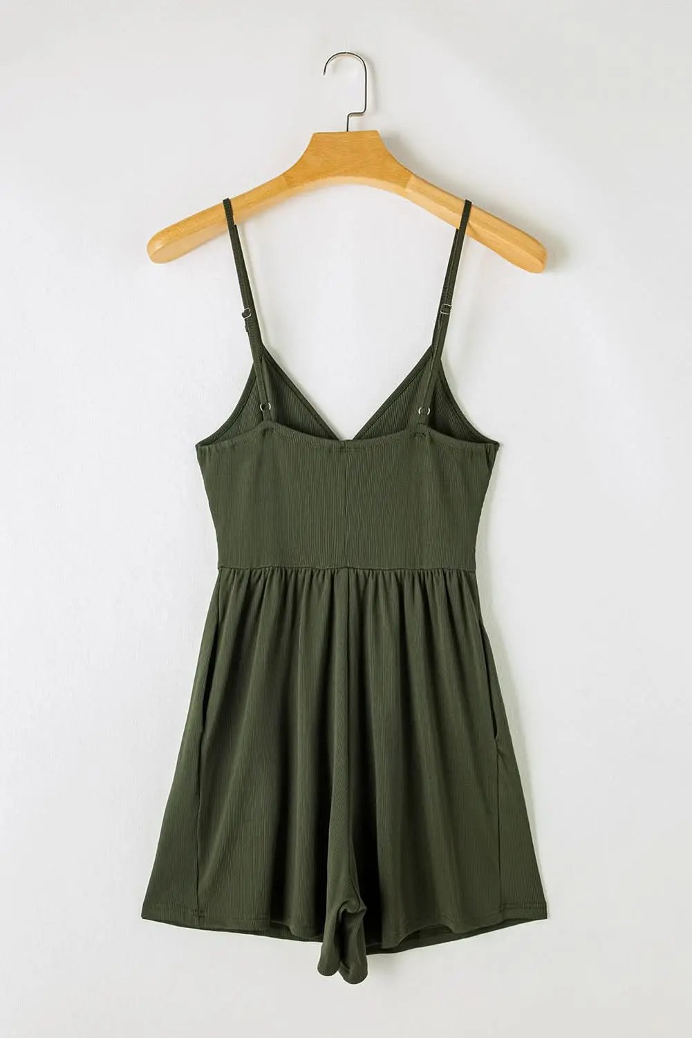 Love Salve Moss Green Ribbed Romper Women's Daily Casual Jumpsuit, Cinched Waist
