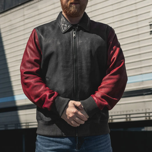 Moto Bomber Two Tone Men's Leather Jacket