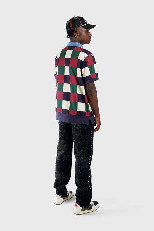 Denim Collar Checkered Polo