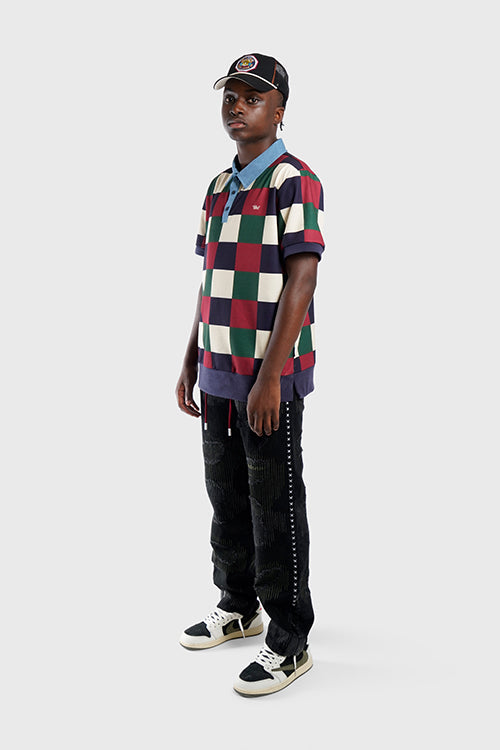 Denim Collar Checkered Polo