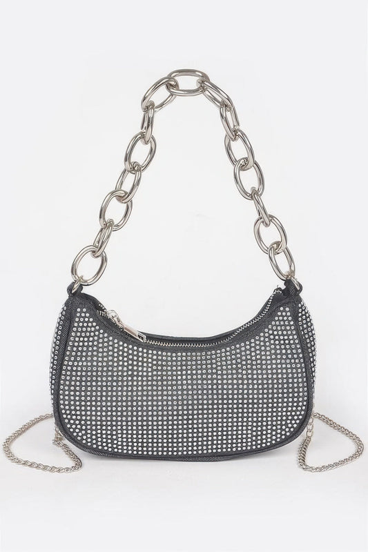 NOHO Hot Fix Stone Small Hobo Bag with Chain: BYMANYC ® New York