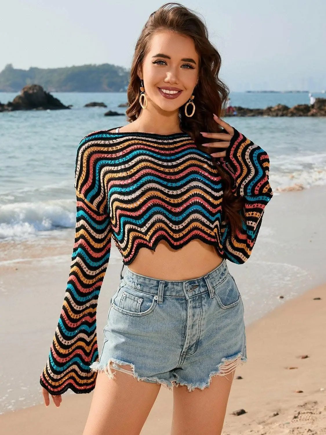 Trendsi swimwear - Nautical striped sheer cover up