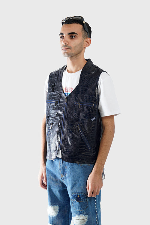 Crocodile Skin Fisherman Utility Vest