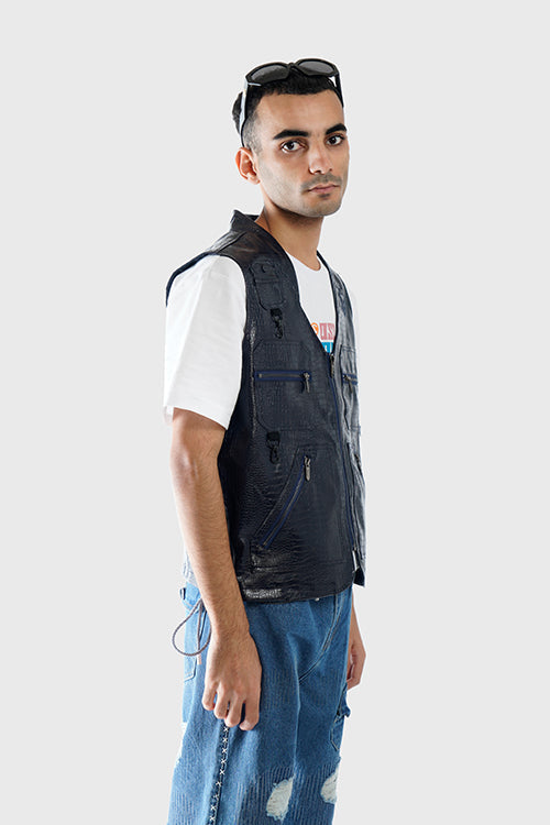 Crocodile Skin Fisherman Utility Vest