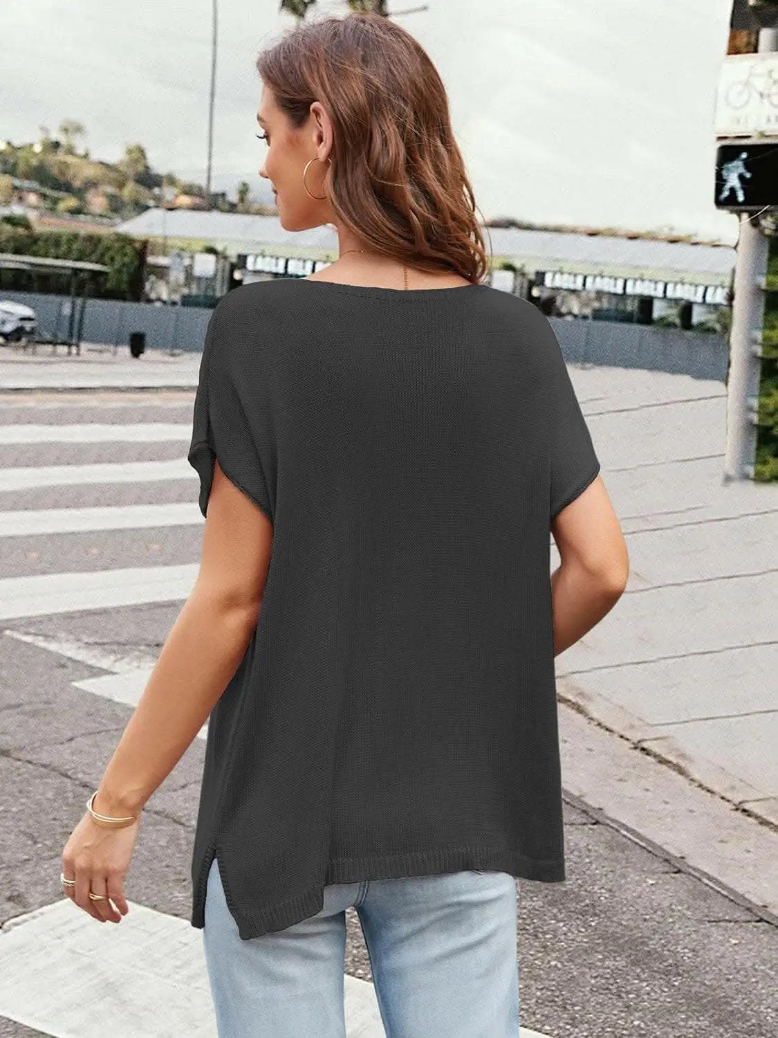 Trendsi Notched neckline short sleeve top