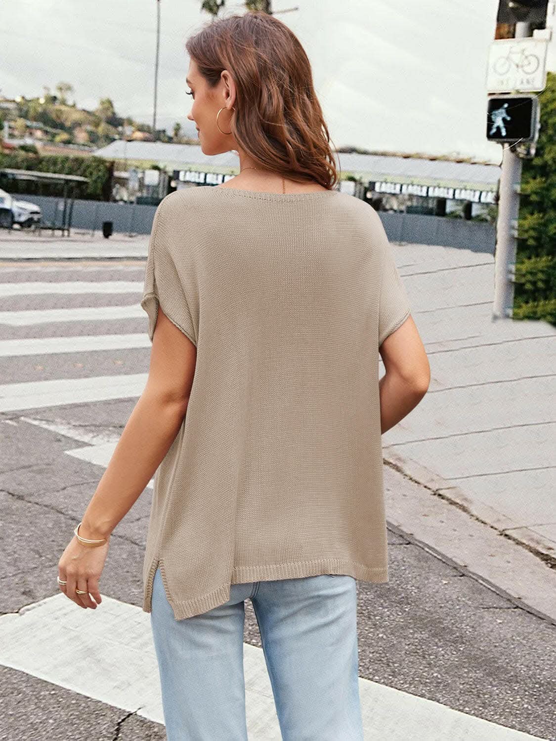 Trendsi Notched neckline short sleeve top