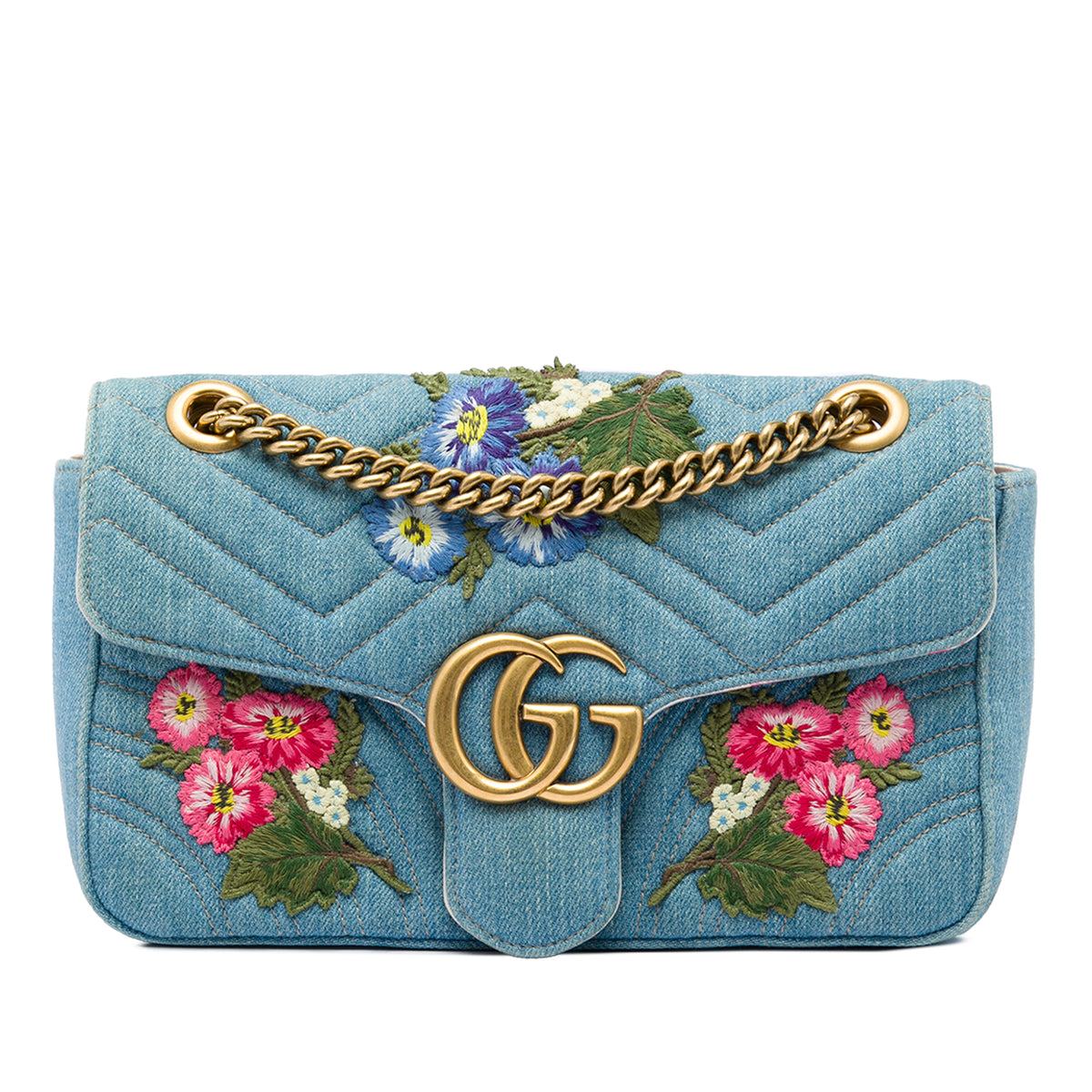 Shoulder Bag GG Marmont Embroidered Denim (Pre-Owned)