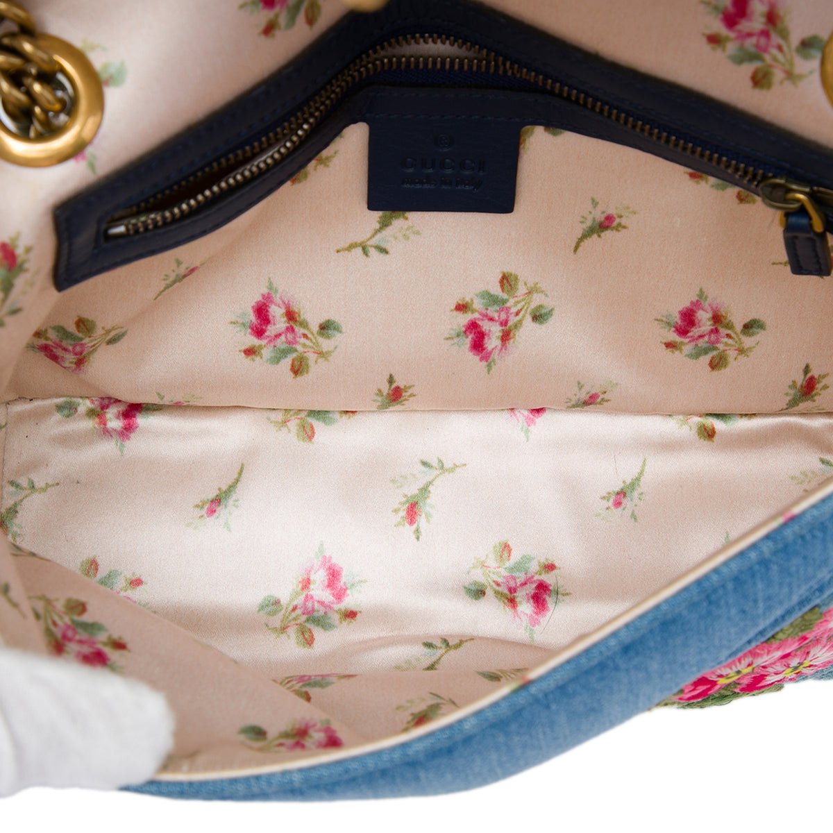 Shoulder Bag GG Marmont Embroidered Denim (Pre-Owned)