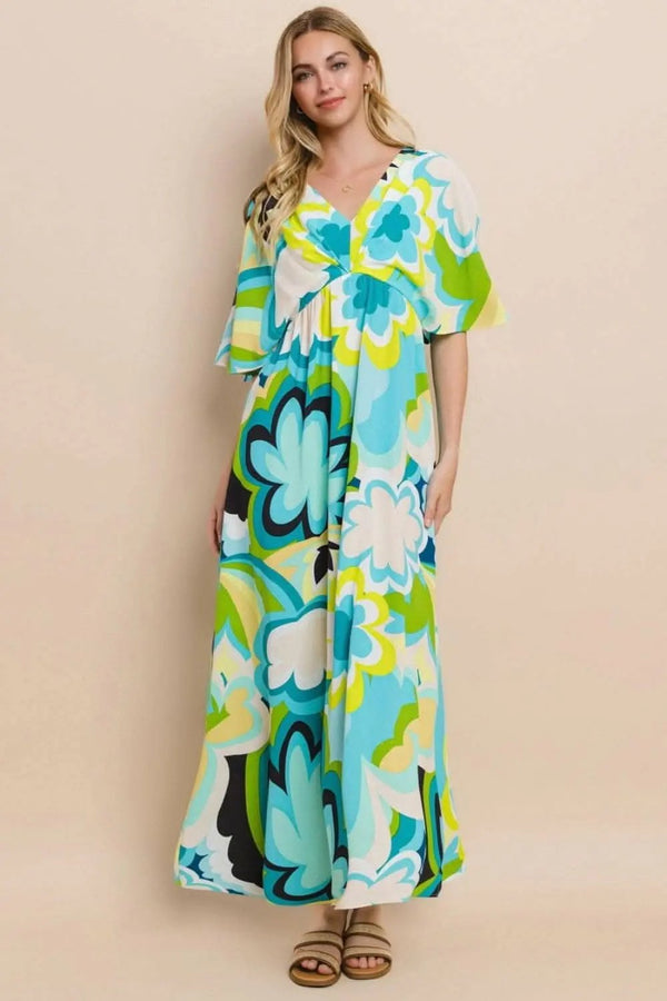 Trendsi ODDI Floral Printed Slit Maxi Dress