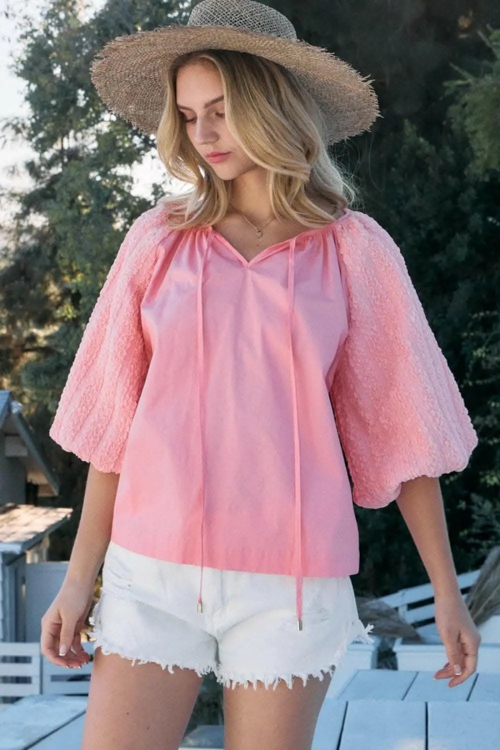 Trendsi just arrived - ODDI Full Size Poplin Bubble Sleeve Blouse