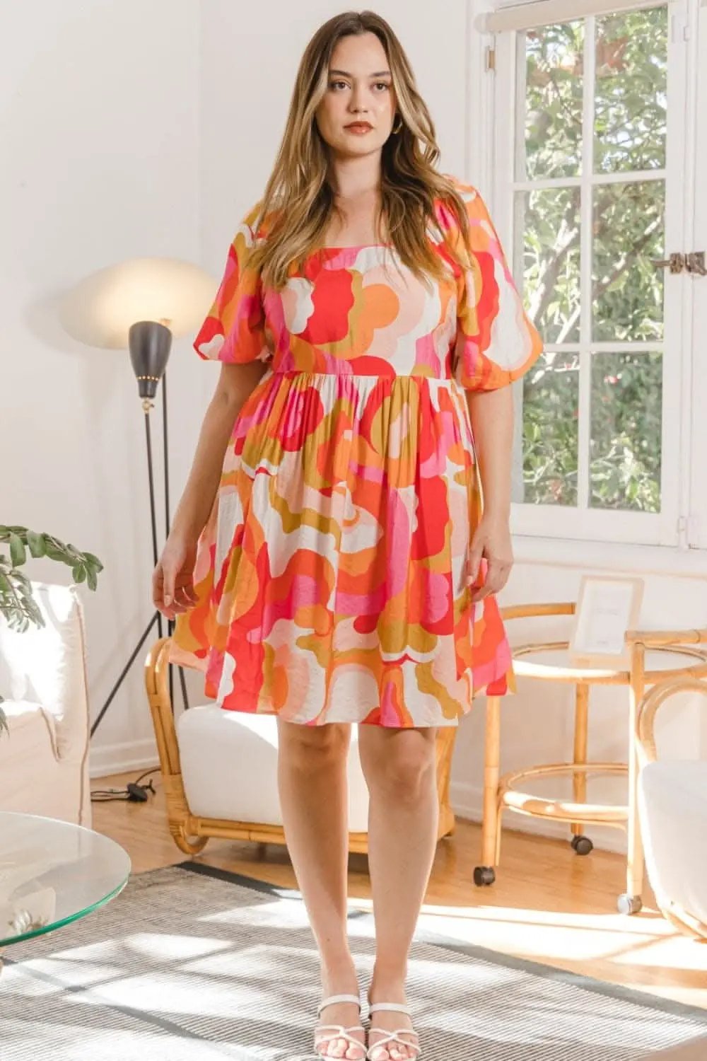 Trendsi ODDI Printed Mini Dress Women's Casual Short Sleeve Tied Back Dress - Ship from USA