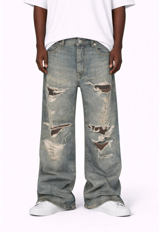 WIDEBOY DISTRESS PRINT DENIM