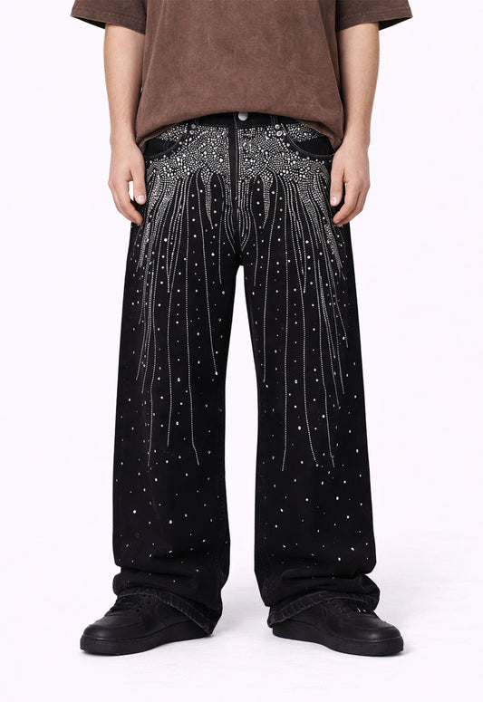 NOIR FLORAL RHINESTONE DENIM