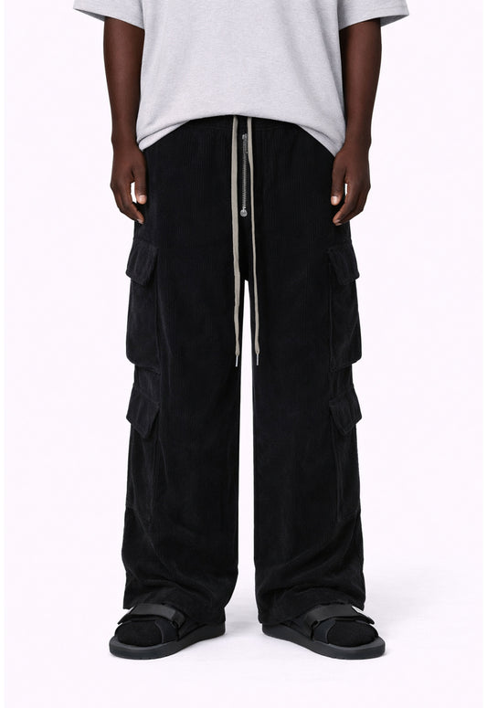 NOIR CORDUROY DRAWSTRING CARGO PANTS