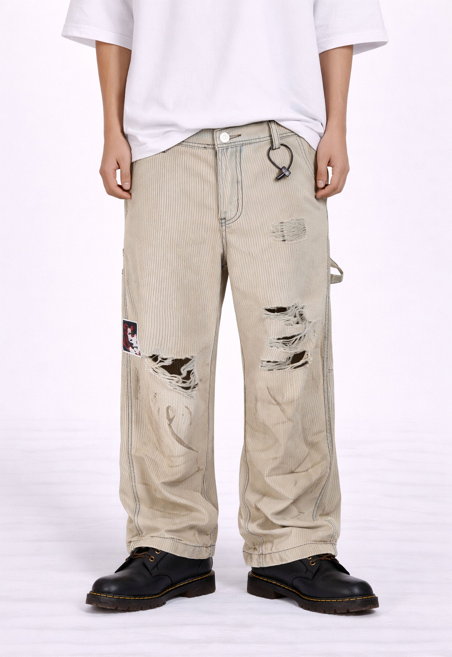 PINSTRIPE DESTROYED DENIM