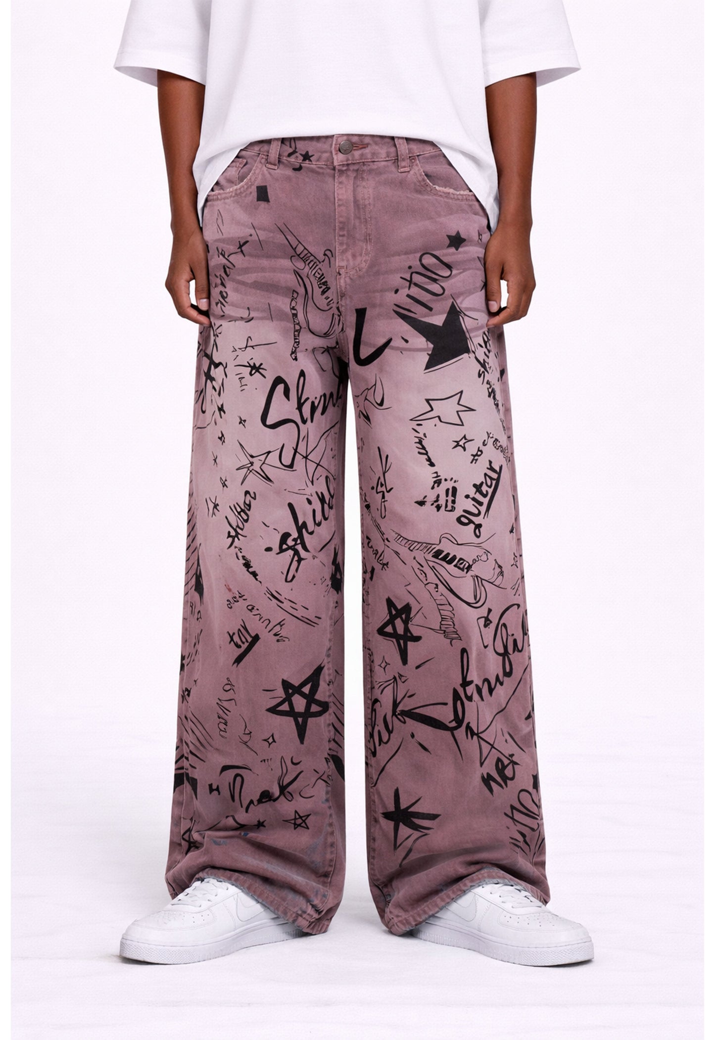 MAROON GRAFFITI DENIM