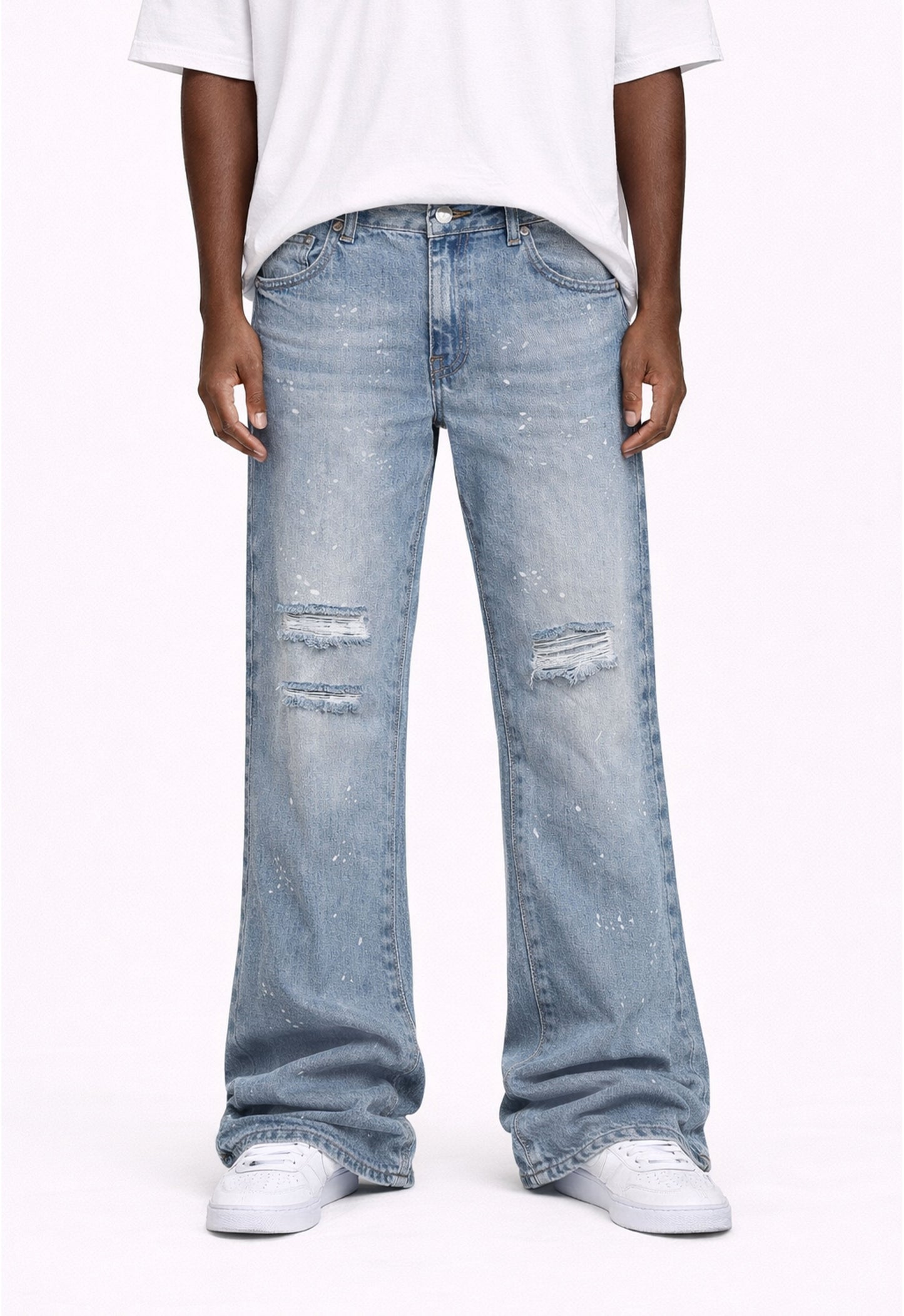 AZUL DISTRESSED SPLIT FLARE DENIM
