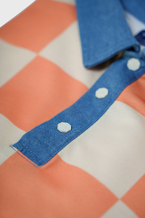 Denim Collar Checkered Polo