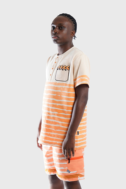 Striped Waves Henley Pocket Tee