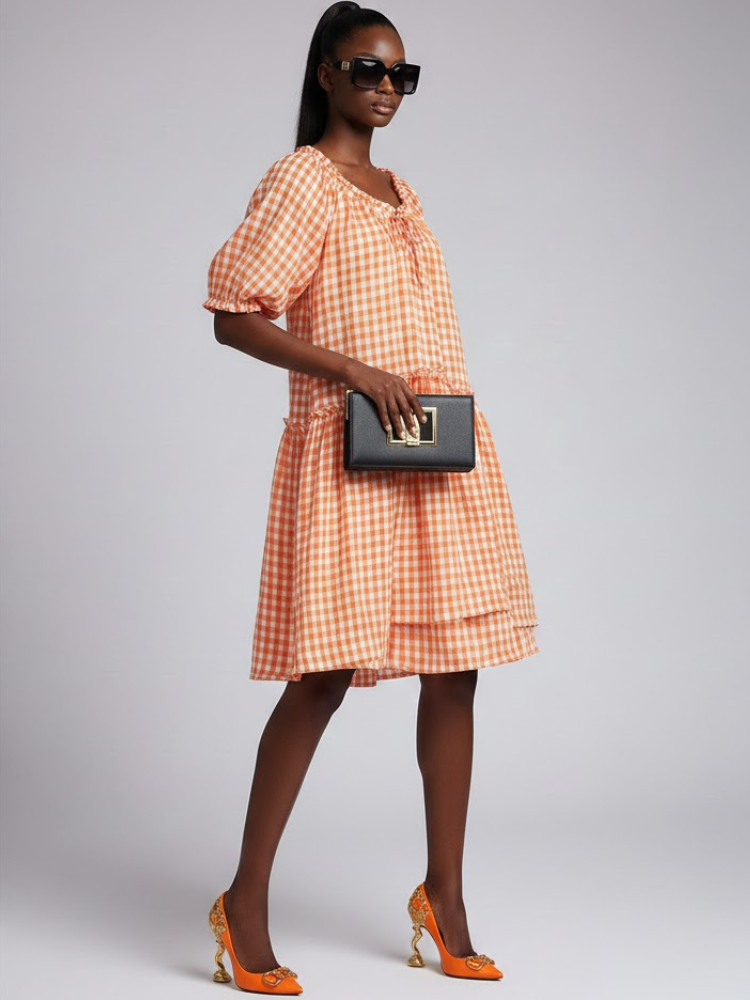 Orange GREENWICH Gingham Dress Prêt-à-Porter BYMANYC ® New York