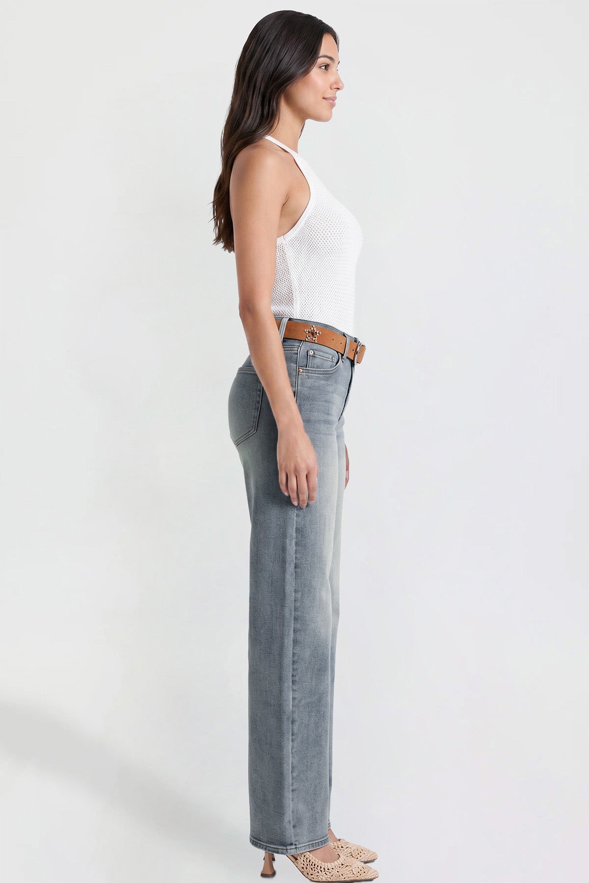 Women's Britney Belted Wide Leg Jeans