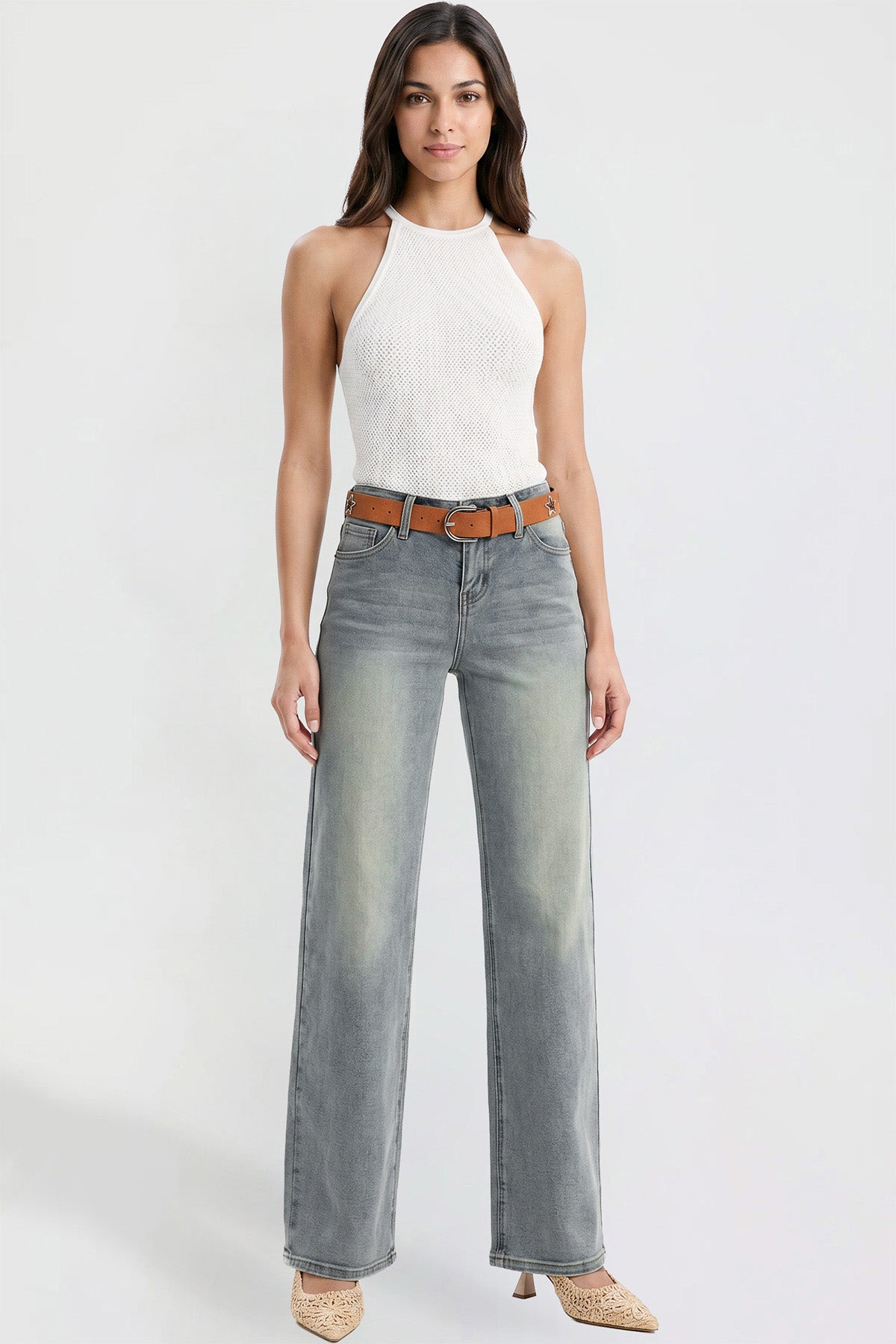 Women's Britney Belted Wide Leg Jeans