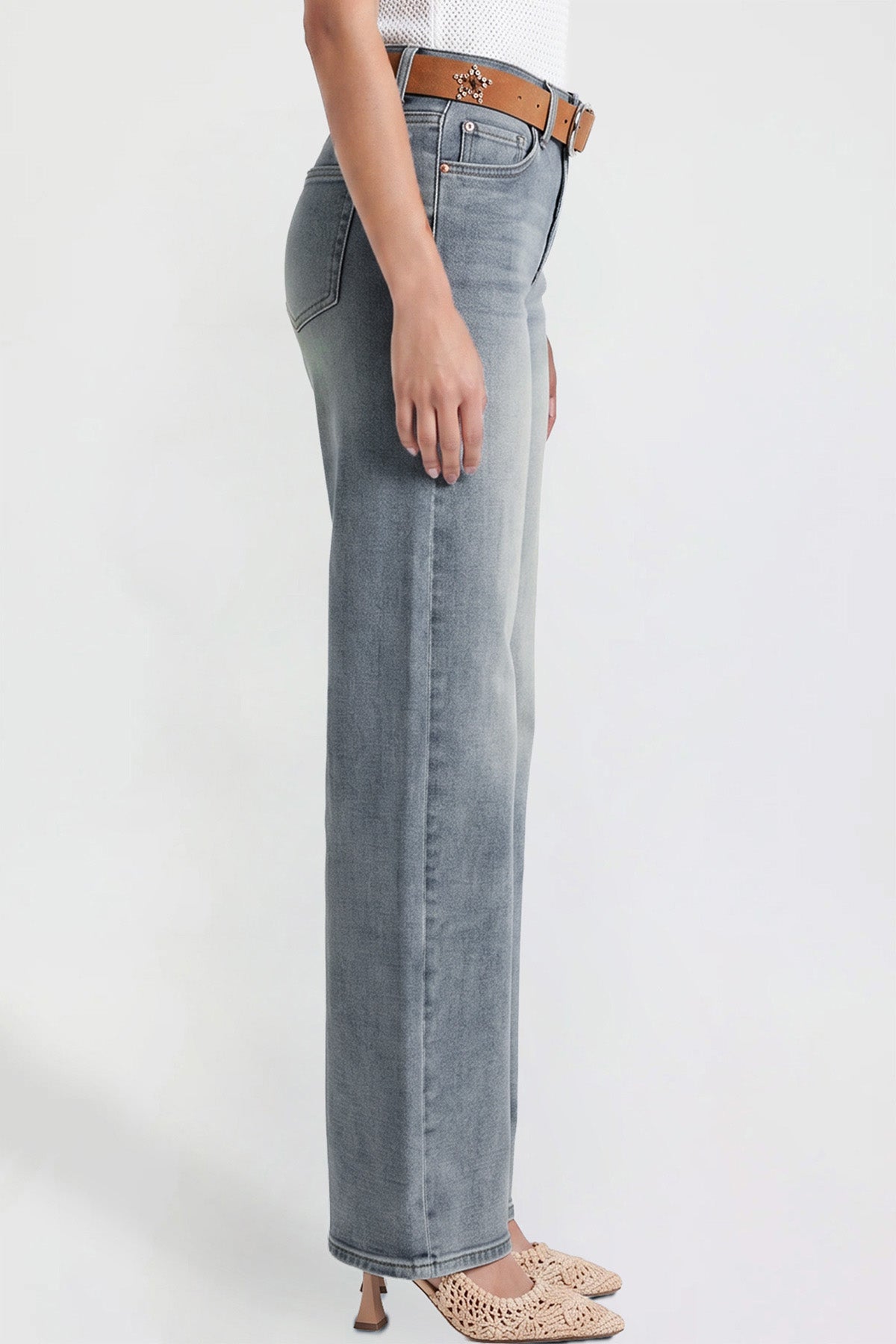 Women's Britney Belted Wide Leg Jeans