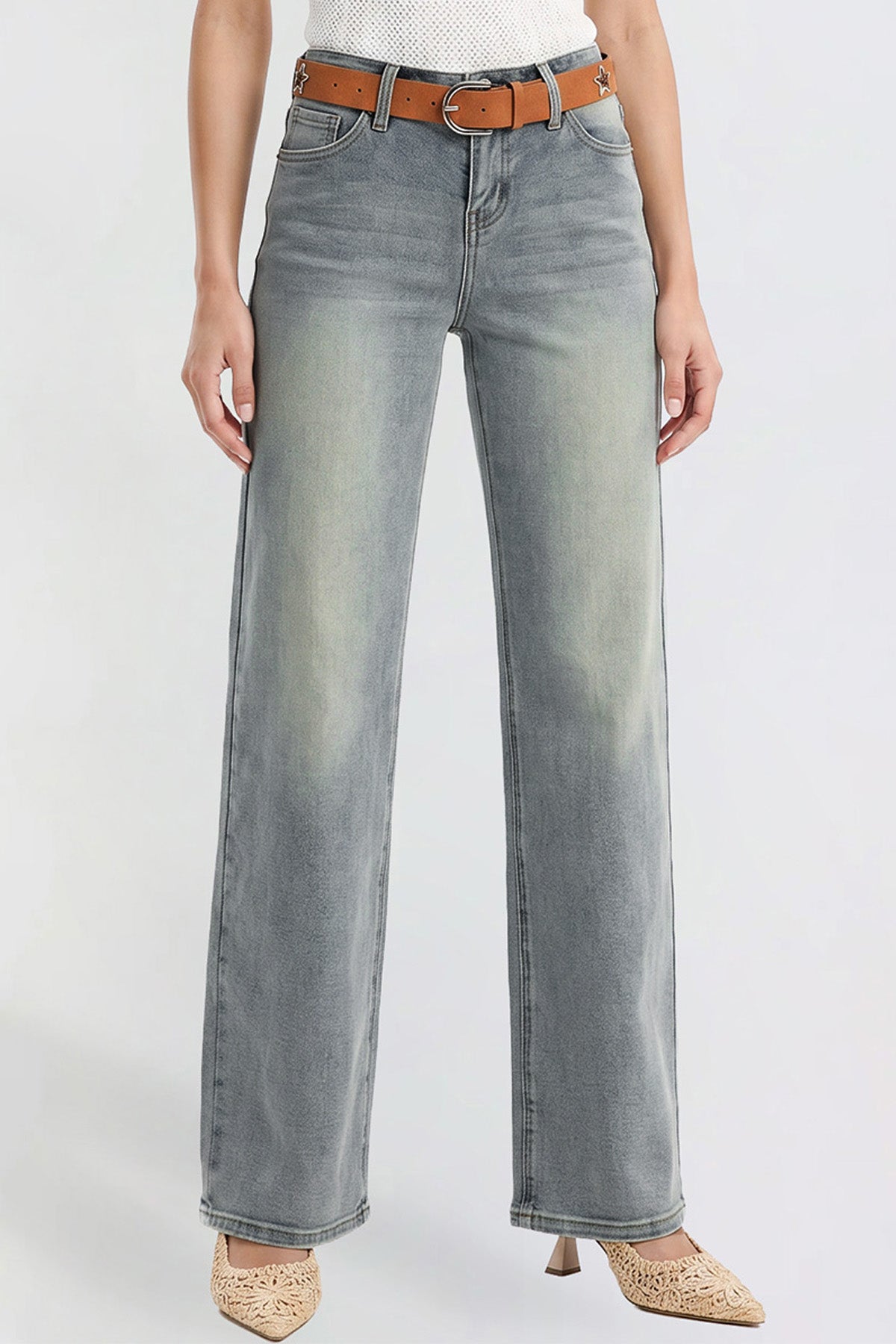 Women's Britney Belted Wide Leg Jeans