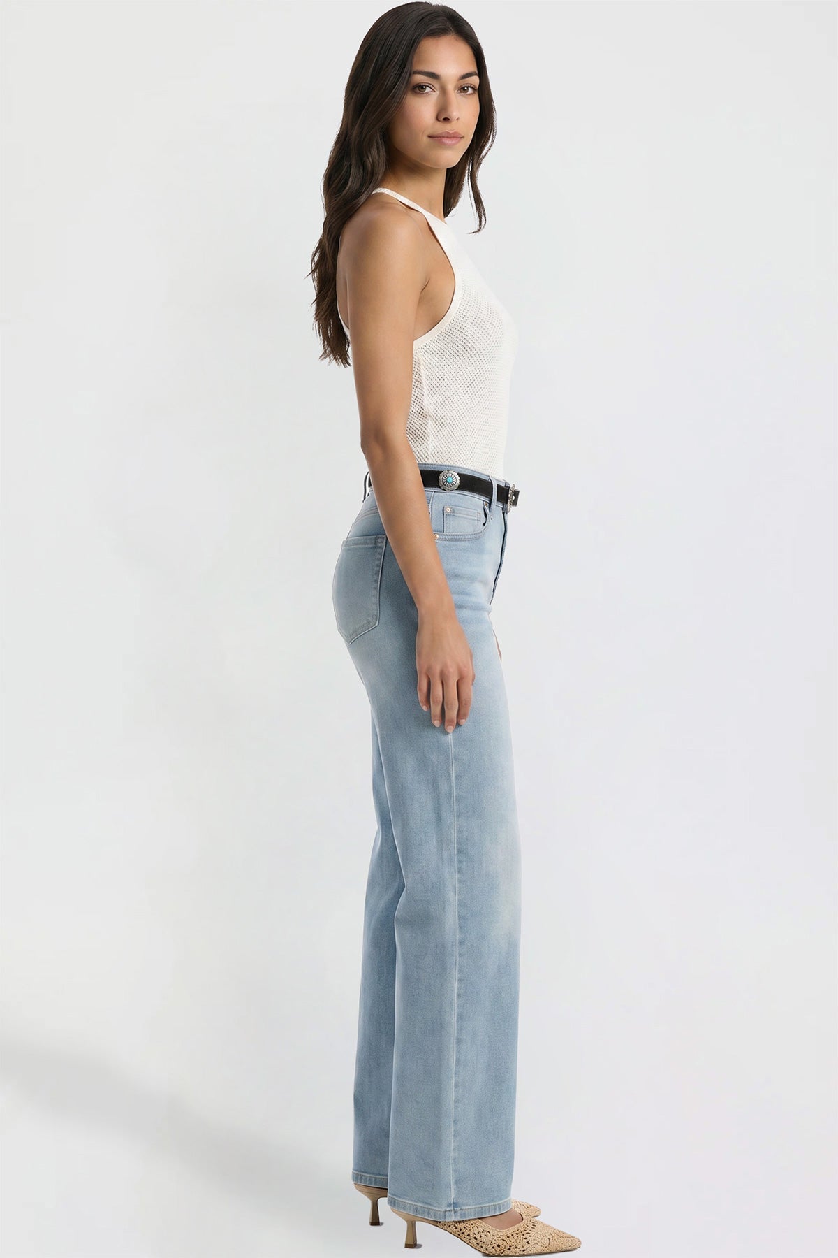 Women's Britney Belted Wide Leg Jeans