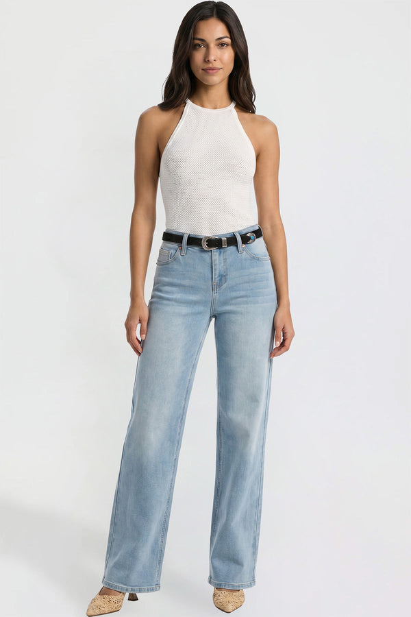Women's Britney Belted Wide Leg Jeans