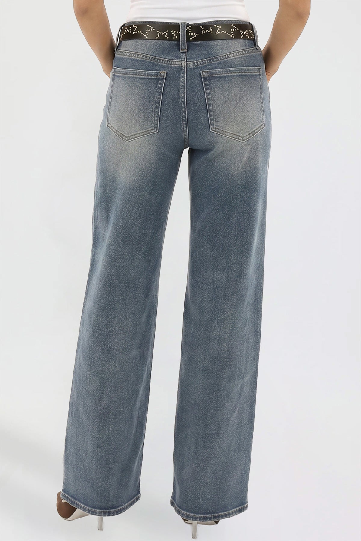 Women's Britney Belted Wide Leg Jeans