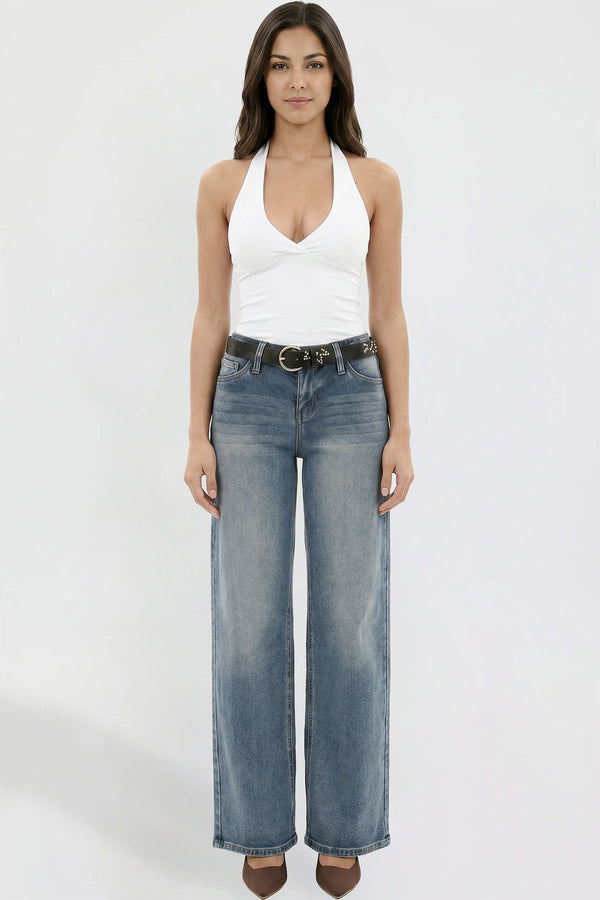 Women's Britney Belted Wide Leg Jeans