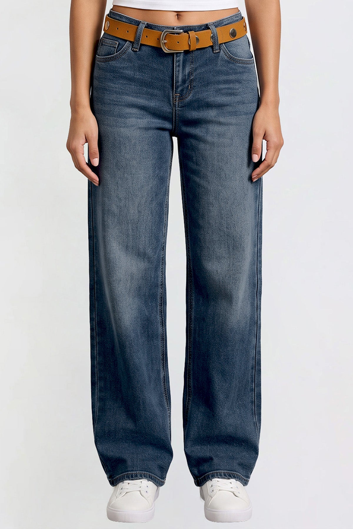 Women's Britney Belted Wide Leg Jeans