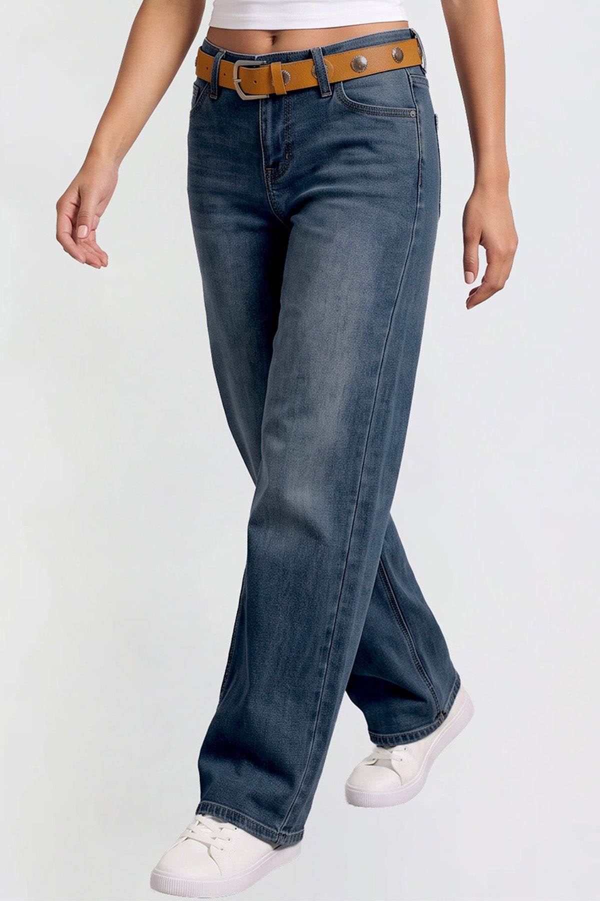 Women's Britney Belted Wide Leg Jeans