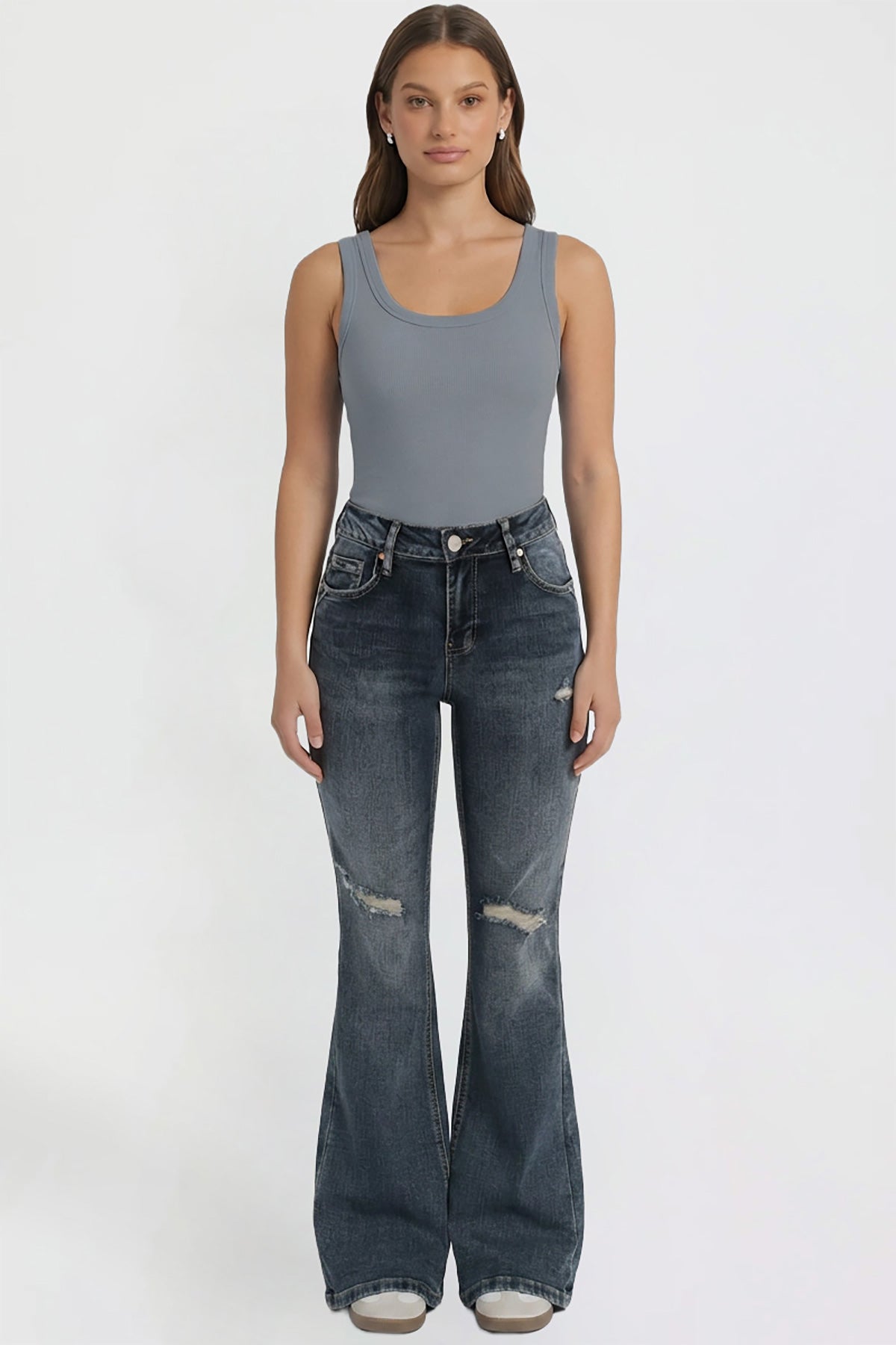 Women's Bootcut Jeans with Cross Hatch Detail