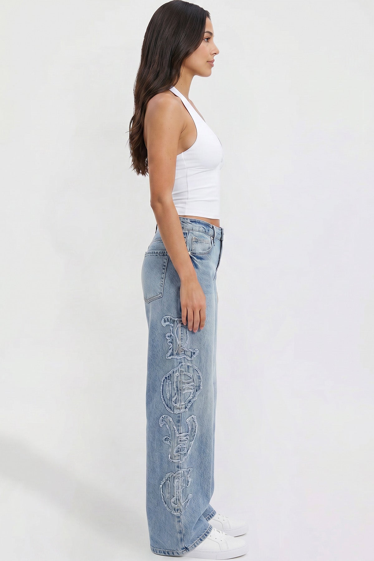 Women's Joey Super Wide Leg Jeans with Love Patch