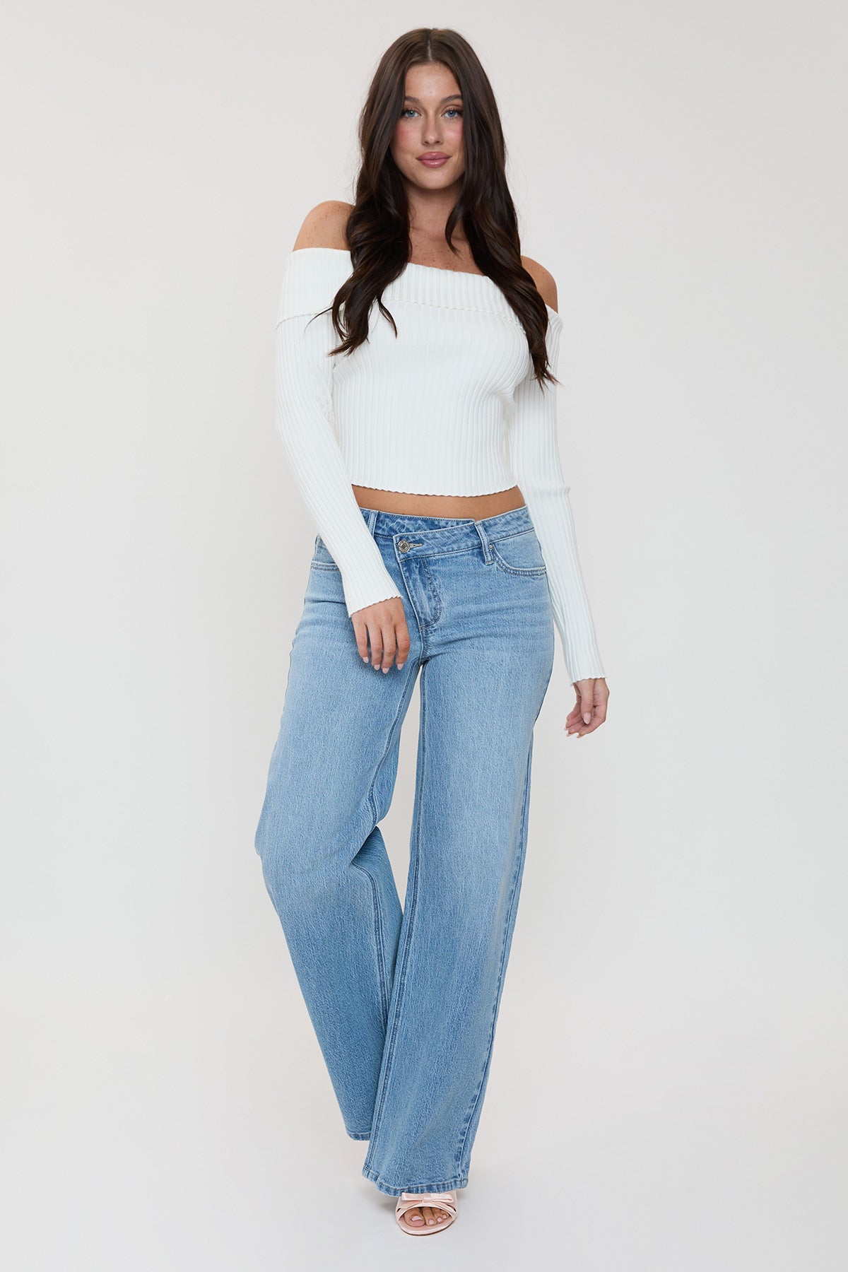 Women's Luxe Bella Asymmetrical Wide Leg Jeans