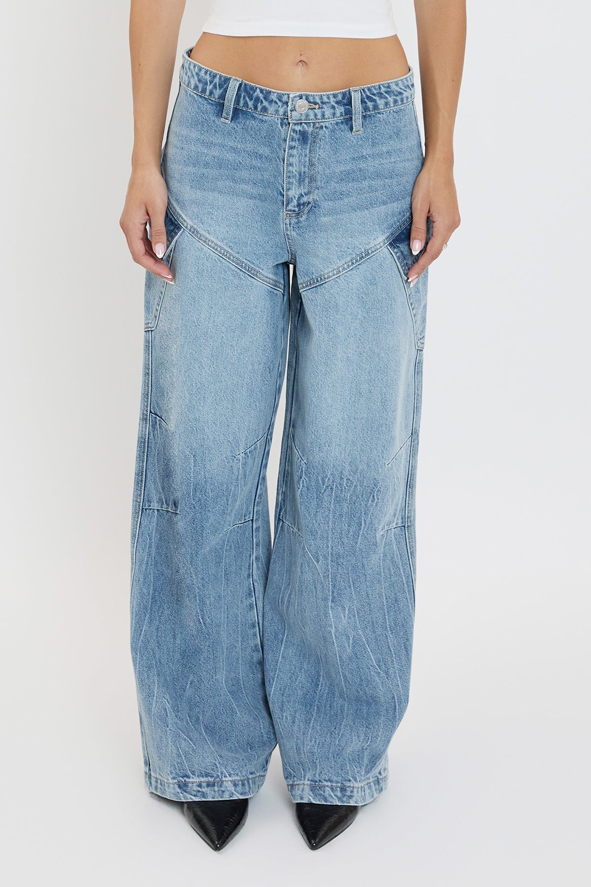 Women's Slanted Cargo Wide Leg Jeans