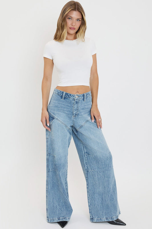 Women's Slanted Cargo Wide Leg Jeans