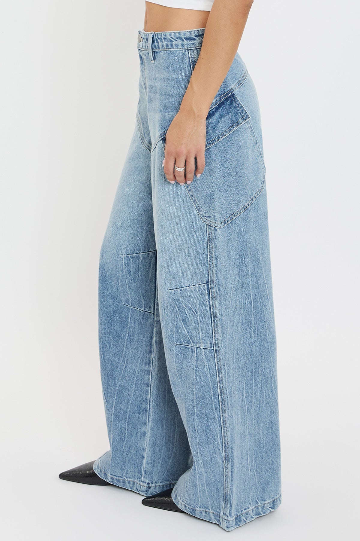 Women's Slanted Cargo Wide Leg Jeans
