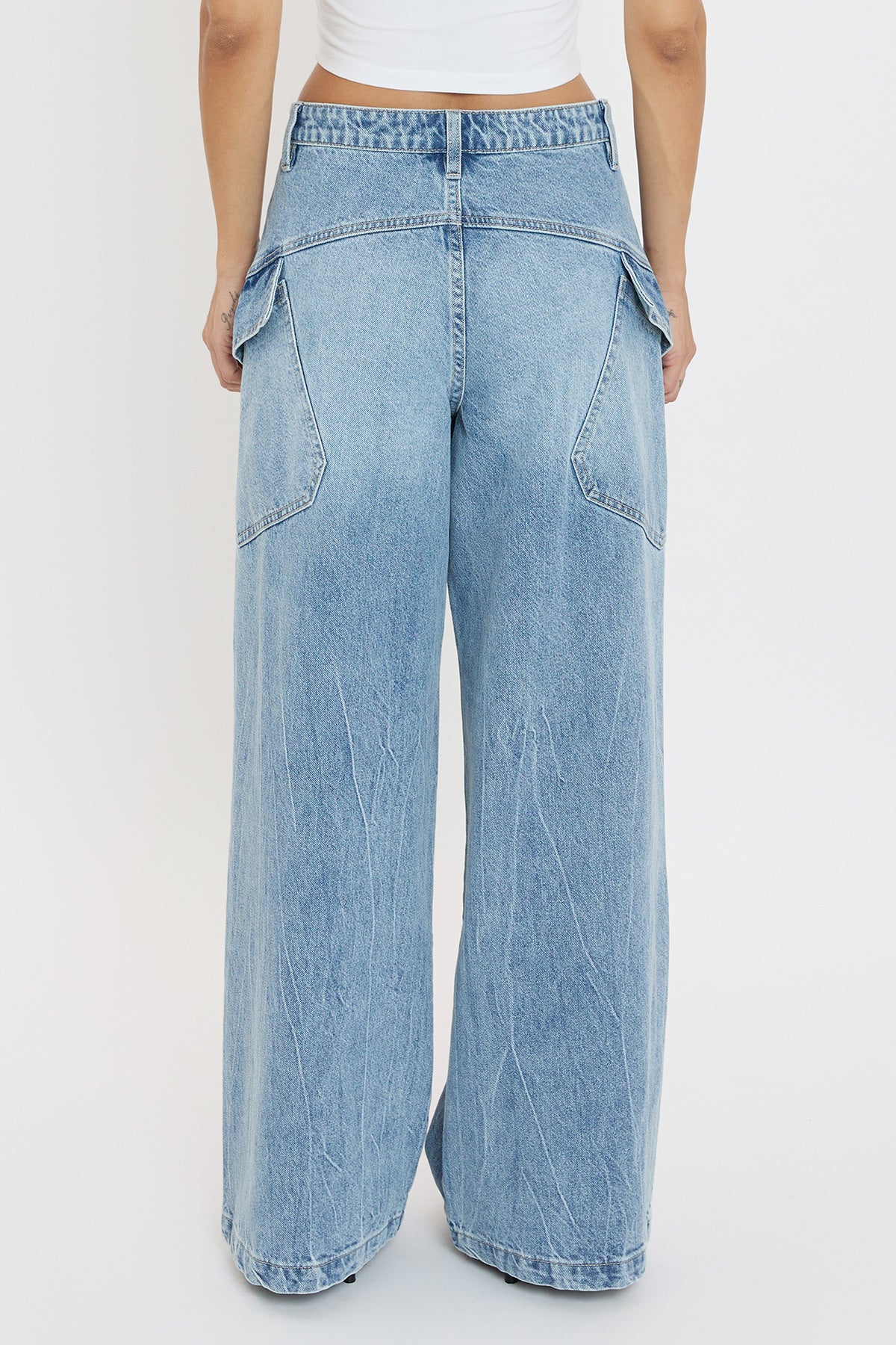 Women's Slanted Cargo Wide Leg Jeans