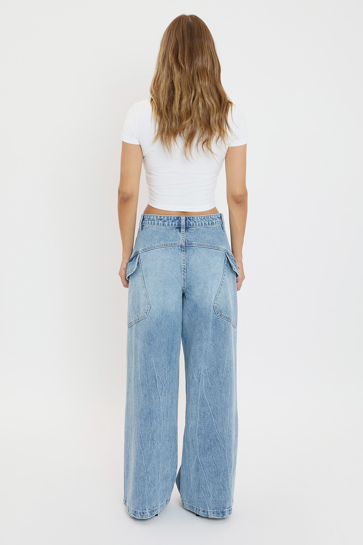 Women's Slanted Cargo Wide Leg Jeans