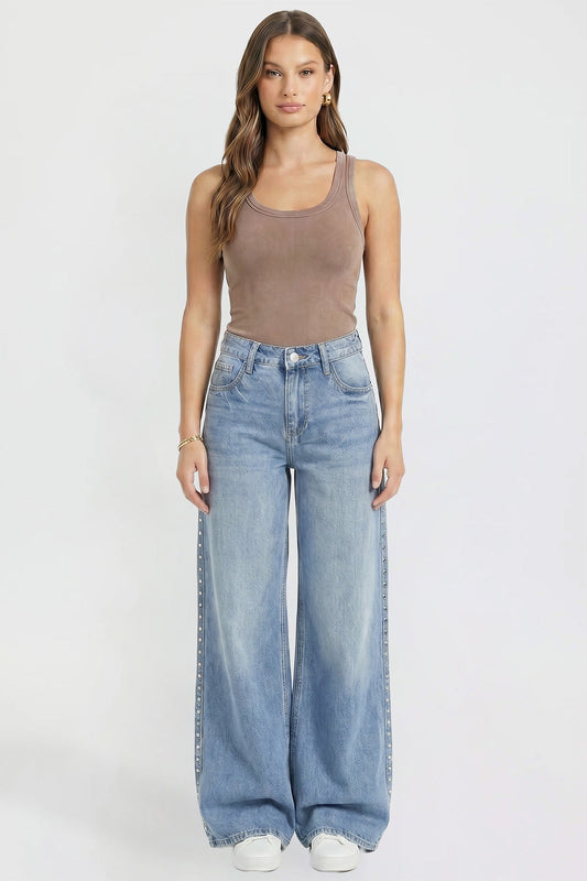 Women's Studded Relaxed Super Wide Leg Jeans