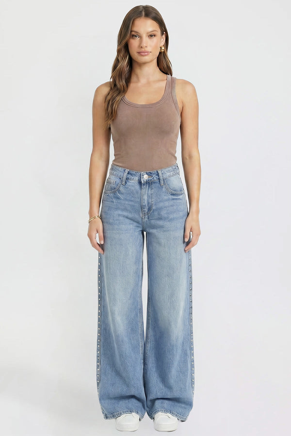 Women's Studded Relaxed Super Wide Leg Jeans