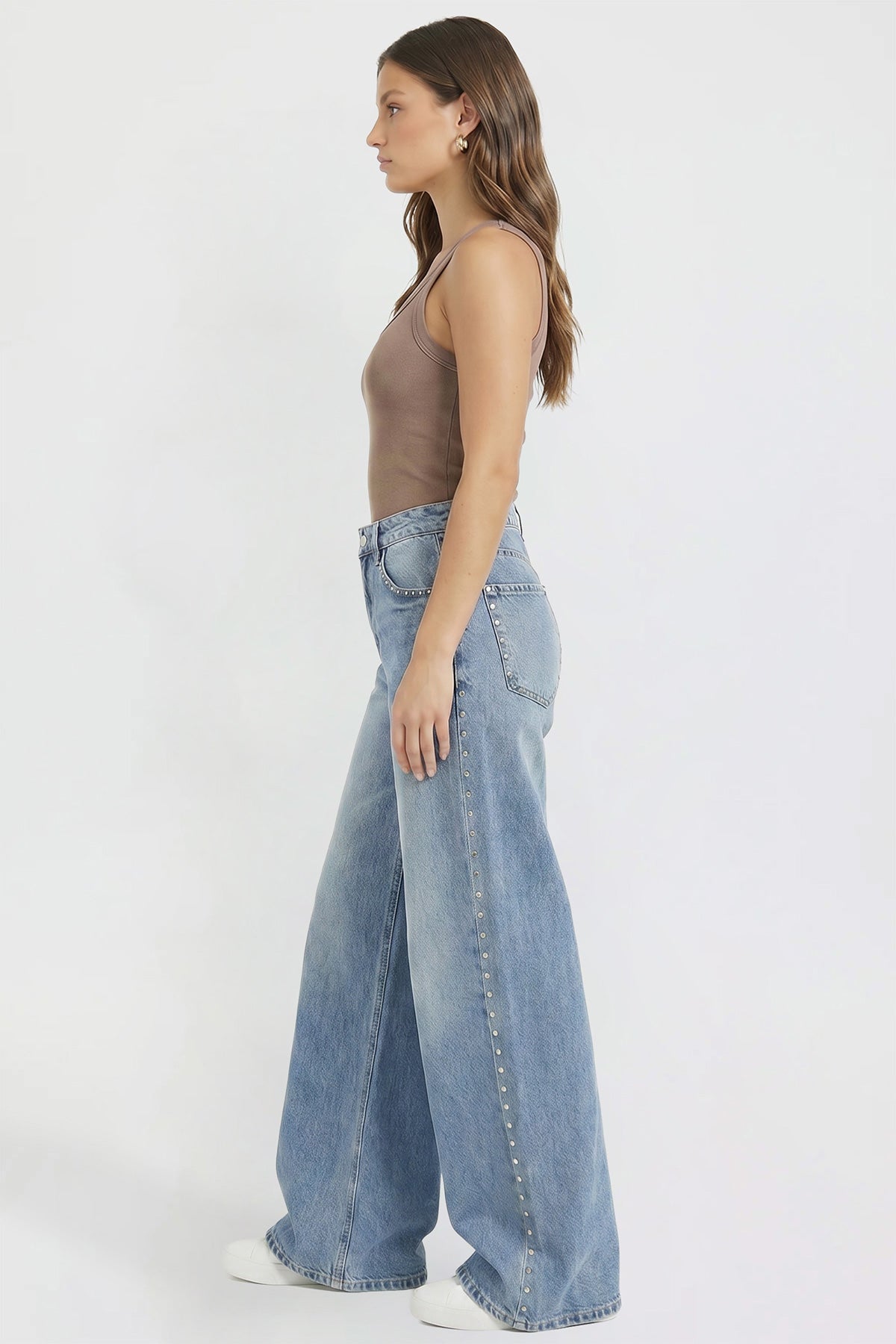 Women's Studded Relaxed Super Wide Leg Jeans